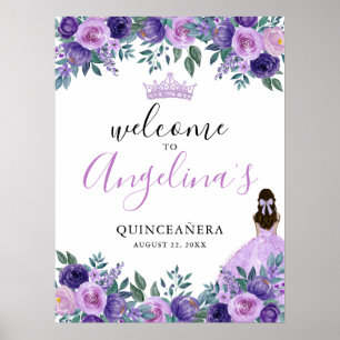 Poster Panneau de bienvenue pour Quinceanera à fleurs vio