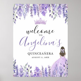 Poster Panneau de bienvenue pour Quinceanera à fleurs vio