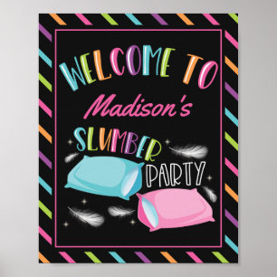 Poster Panneau de bienvenue pour soirée pyjama néon arc-e
