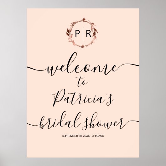 Poster Panneau de bienvenue pour un mariage Monogram en p (Devant)