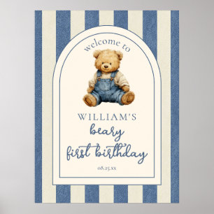 Poster Panneau de bienvenue pour un ourson en jean bleu p