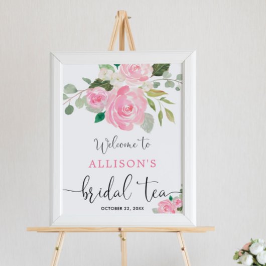 Poster Panneau de bienvenue pour un thé de mariage floral