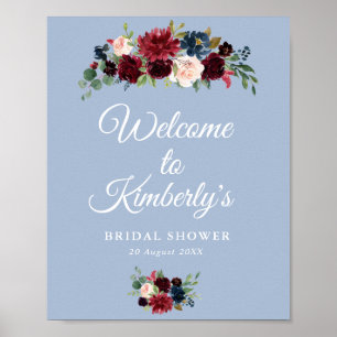 Poster panneau de bienvenue pour une baby shower burgundy