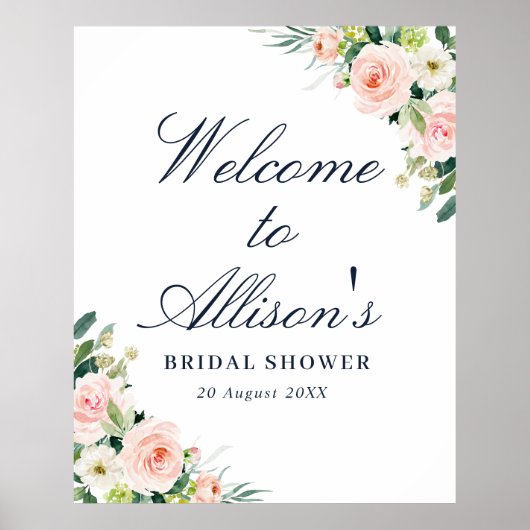 Poster panneau de bienvenue pour une baby shower rose ave (Devant)