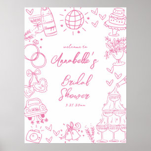 Poster Panneau de bienvenue pour une baby shower rose des