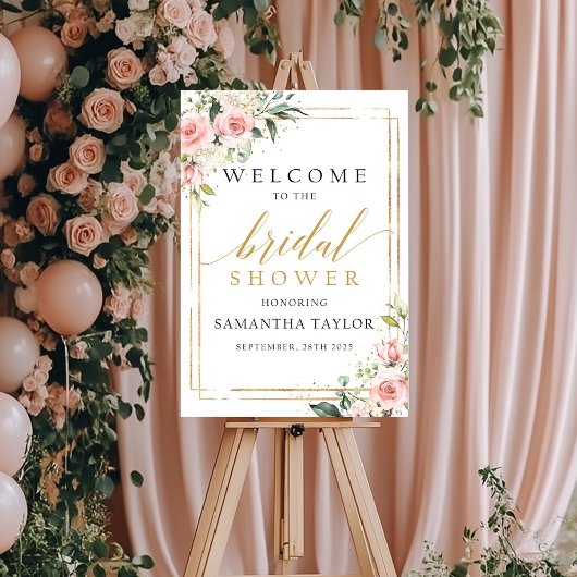 Poster Panneau de bienvenue pour une baby shower rose et 