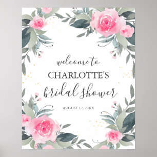 Poster Panneau de bienvenue pour une baby shower rose flo