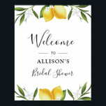 Poster Panneau de bienvenue pour une baby shower sur le t<br><div class="desc">Un design charmant avec des citrons à l'aquarelle et du feuillage vert. Le texte et les couleurs de ce panneau peuvent être modifiés.</div>