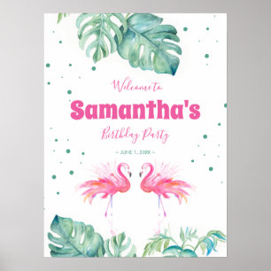 Poster Panneau de bienvenue pour une fête de Flamingo Tro