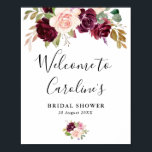 Poster panneau de bienvenue pour une fête prénuptiale ave<br><div class="desc">Un design floral avec de belles fleurs aquarelles violettes prune et pêche. Le texte et les couleurs sur ce panneau peuvent être modifiés.</div>