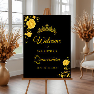Poster Panneau de bienvenue Quinceañera Floral Doré Budge