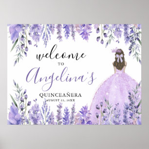 Poster Panneau de bienvenue Quinceanera violet floral