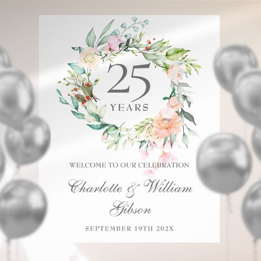 Poster Panneau de bienvenue Roses pour le 25e anniversair