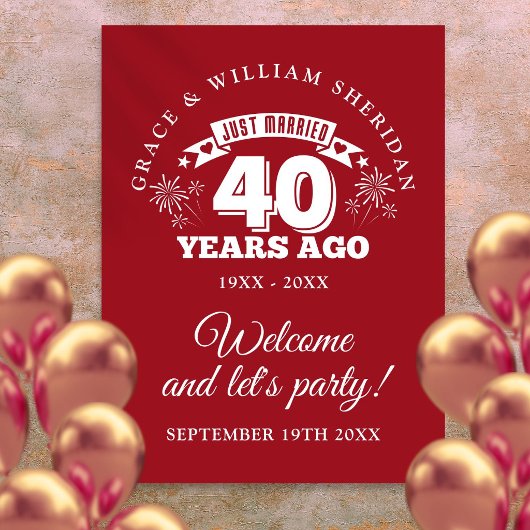 Poster Panneau de bienvenue Ruby 40 ans de mariage