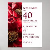 Poster Panneau de bienvenue Ruby Red Chic Floral 40e anni (Devant)