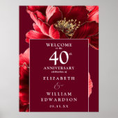 Poster Panneau de bienvenue Ruby Red Floral 40e anniversa (Devant)