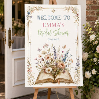 Poster Panneau de bienvenue sur le thème du livre floral