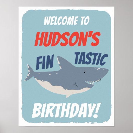 Poster Panneau de bienvenue thème d'anniversaire requin f (Devant)