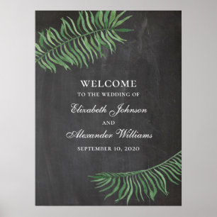 Poster Panneau de bienvenue tropical. Mariage à la craie 