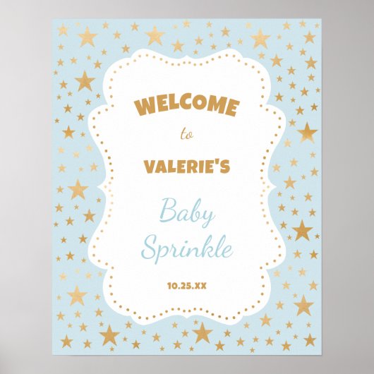 Poster Panneau de bienvenue Twinkle Star baby shower or b (Devant)