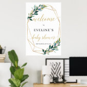 Poster Panneau de bienvenue vert eucalyptus or (Bureau à domicile)