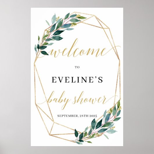 Poster Panneau de bienvenue vert eucalyptus or (Devant)