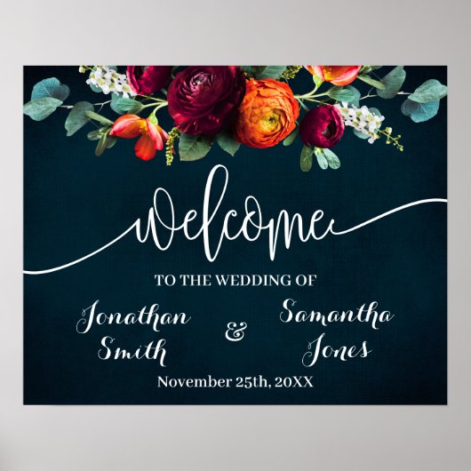 Poster Panneau de bienvenue vin de mariage Navy Bourgogne (Devant)