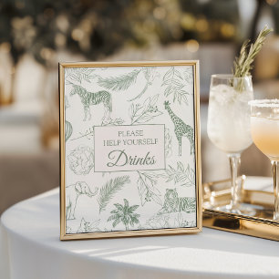 Poster Panneau de boissons Animaux de la Jungle Vert Saug