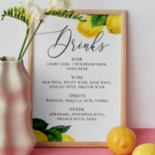 Poster Panneau de Boissons au Citron Bar de Mariage Bot