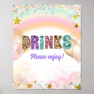 Poster Panneau de boissons d'anniversaire double pailleté