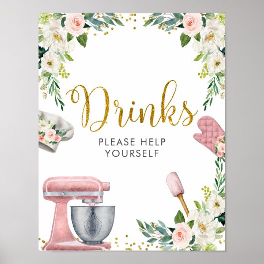 Poster Panneau de boissons de Baby Shower de cuisine flor (Devant)