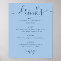 Panneau de boissons de bar de mariage moderne bleu