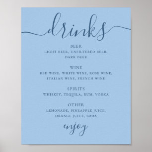 Poster Panneau de boissons de bar de mariage moderne bleu