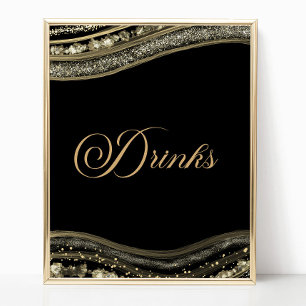 Poster Panneau de boissons de fête en agate noir élégant
