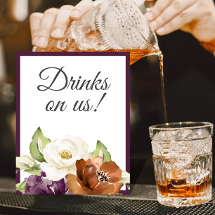 Poster Panneau de boissons de mariage automnal à fleurs v