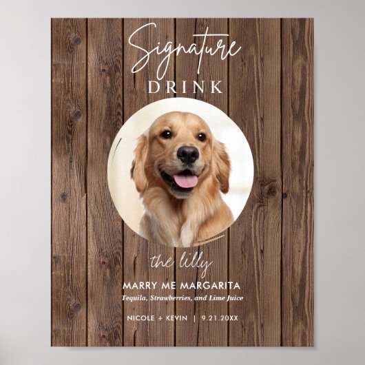 Poster Panneau de boissons de mariage de chien imprimable (Devant)