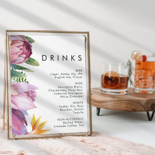 Poster Panneau de Boissons de Mariage Fleuris Tropicaux C