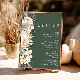 Poster Panneau de boissons de mariage Fleurs blanches   V