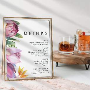 Poster Panneau de Boissons de Mariage Floral Tropical Col