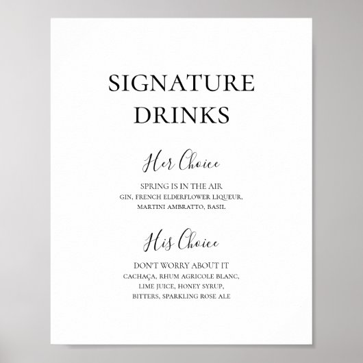 Poster Panneau de boissons de signature élégant simple (Devant)