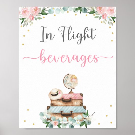 Poster Panneau de Boissons de Voyage de Mariage Fleur Ros (Devant)