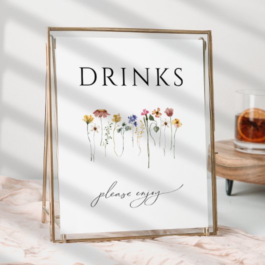 Poster Panneau de boissons Fleurs sauvages colorées