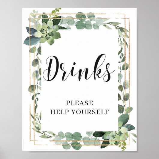 Poster Panneau de boissons florales de verdure succulente (Devant)