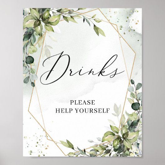 Poster Panneau de boissons géométriques dorées à feuillag (Devant)