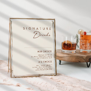 Poster Panneau de boissons signature blanc naturel simple