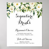 Poster Panneau de boissons signature Floral Automne Blanc (Devant)