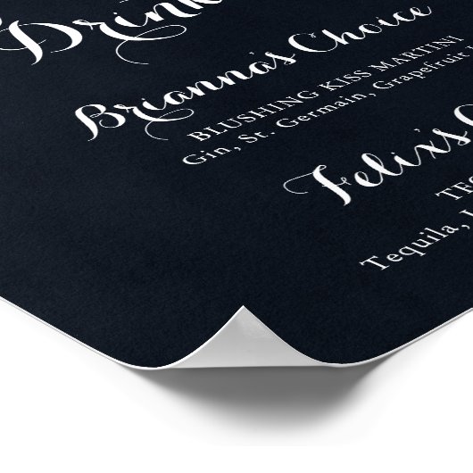 Poster Panneau de boissons signature floral blanc bleu ve (Coin)