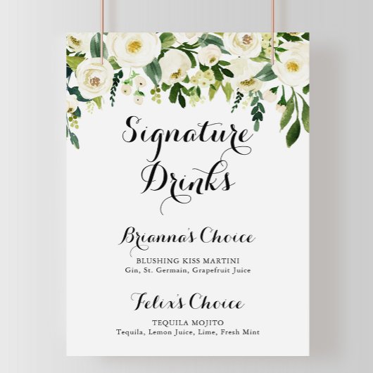 Poster Panneau de boissons signature florale automnale bl