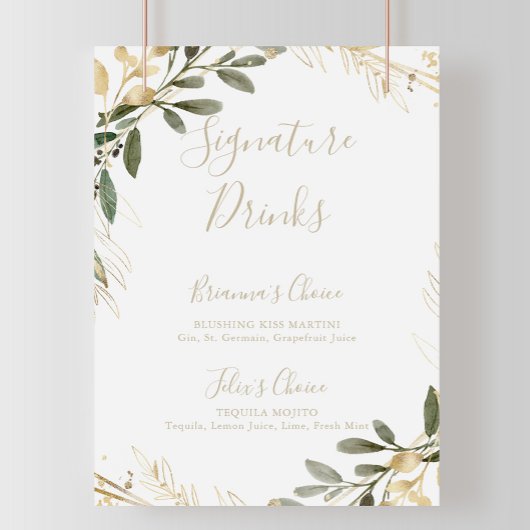 Poster Panneau de boissons signatures de la géométrie or 