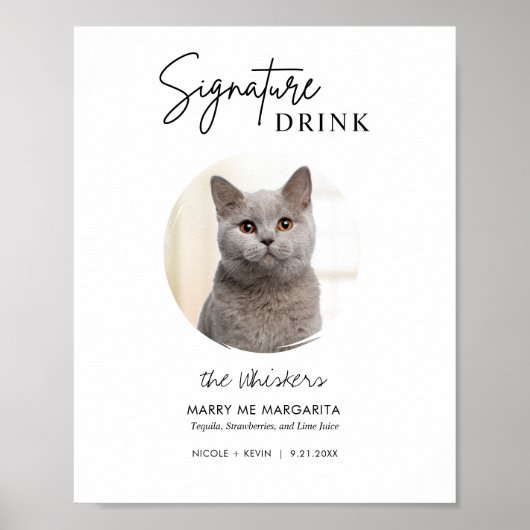 Poster Panneau de boissons signatures de mariage de chat (Devant)